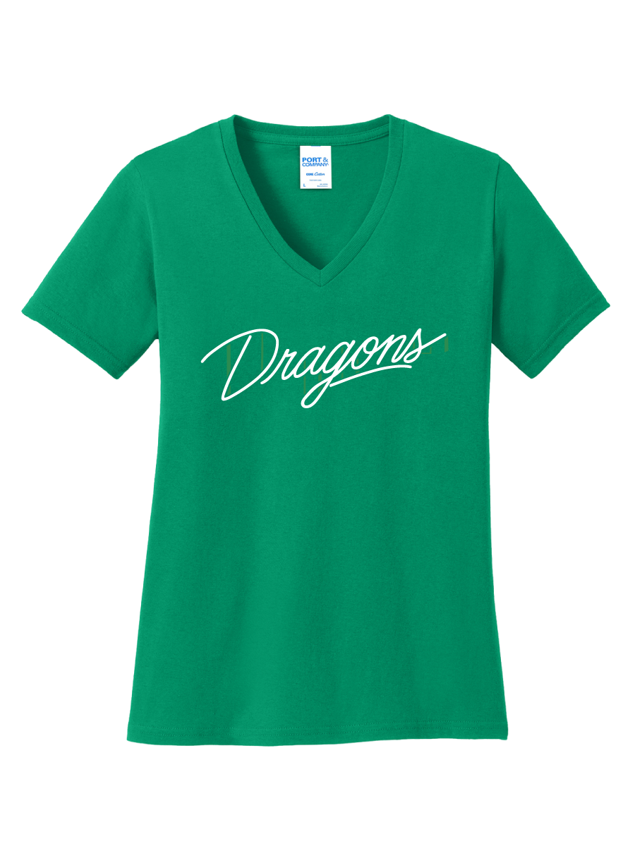 Dragons Script Womens V Neck Tee