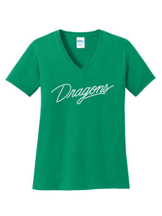 Dragons Script Womens V Neck Tee